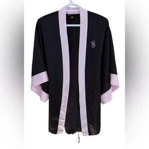 Victoria’s Secret Black and Pink Satin Short Robe